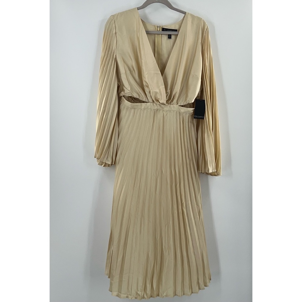 Eloquii Pleated Satin Midi Gown with Cutouts in Wood Ash size 14 NWT - Picture 3 of 9